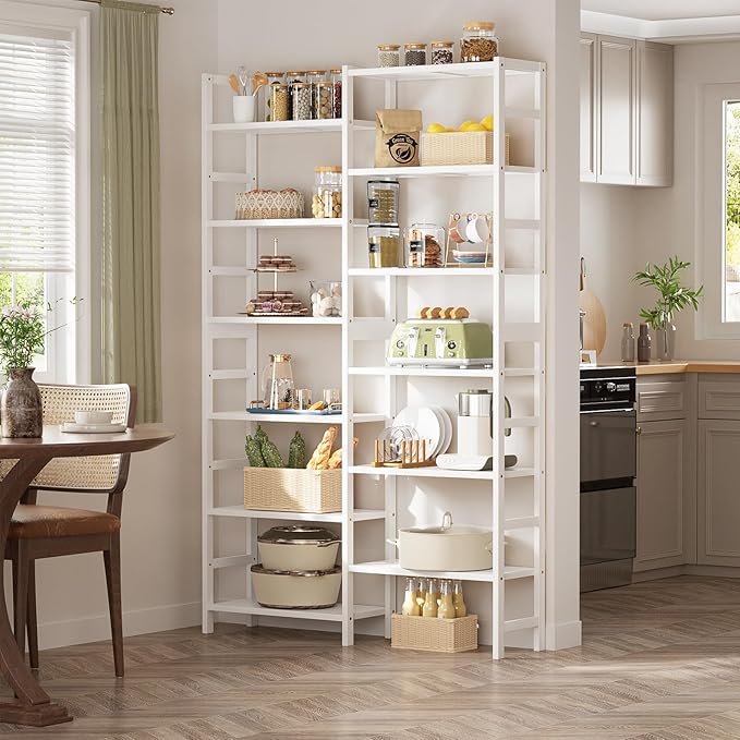 Homykic Double Wide Bamboo Bookshelf White, 6-Tier Large Open Bookcase - Image 7
