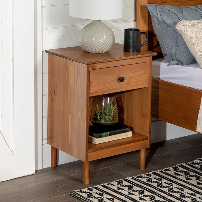 Walker Edison Traditional Wood 1 Drawer Nightstand Side Table Bedroom Storage - Image 2