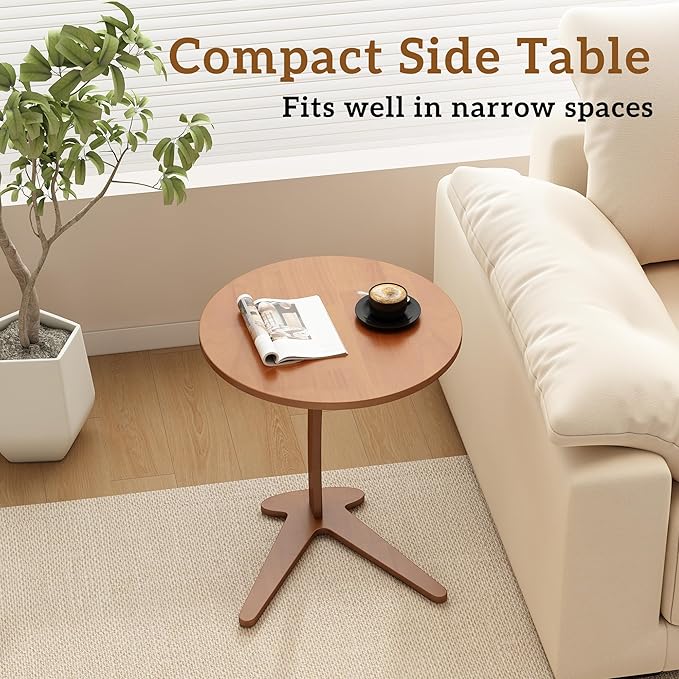 Wood Round Side Table: 17 '' Modern C Shaped End Table Nightstand - Image 6