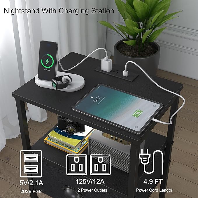Sthmec Nightstands Set of 2, LED Bedside Tables - Image 4