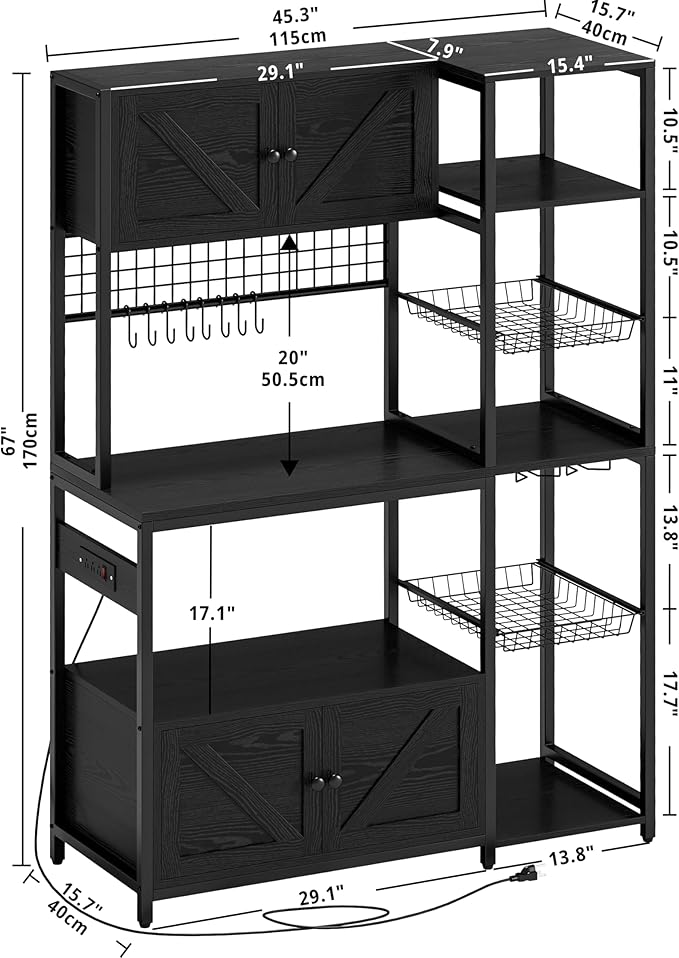 IRONCK Bakers Rack with 2 Storage Cabinets and Power Outlet, 45.3 Inch - Image 2