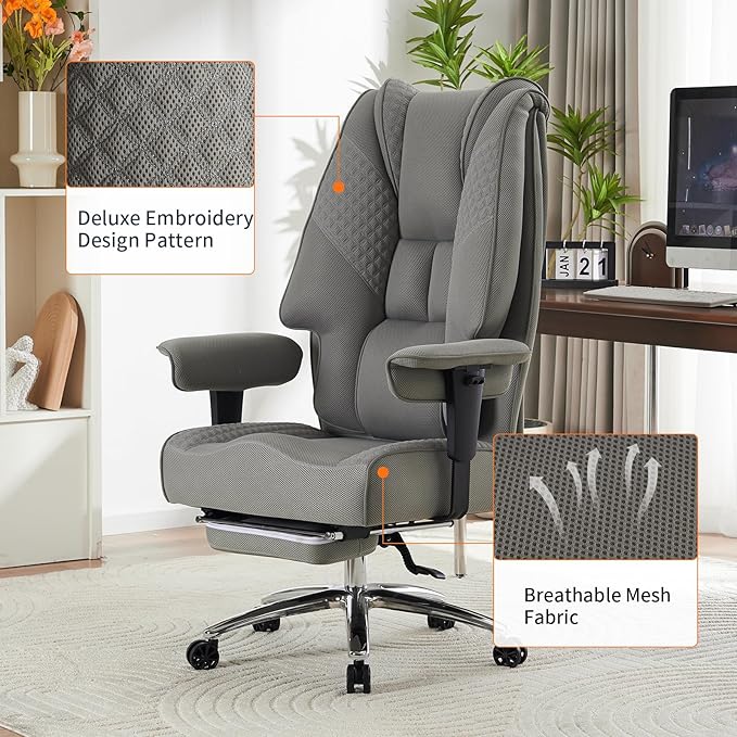 Big and Tall Office Chair 400lbs Wide Seat, Leather High Back Executive Office - Image 6