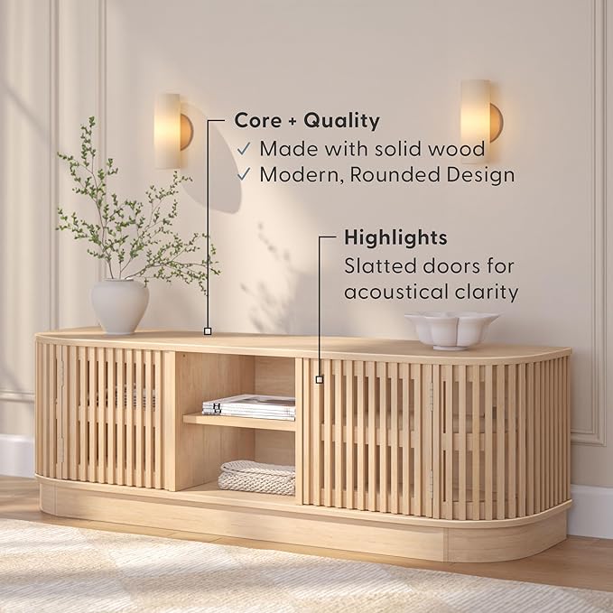 Plank+Beam Contour Wood TV Stand, Solid Wood Entertainment Console - Image 3