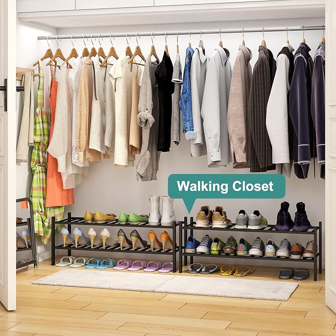 Black Shoe Rack, 2-Tier Long Shoe Rack - Image 4
