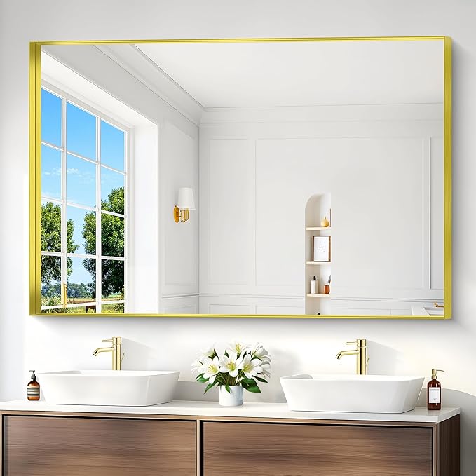 Gold Bathroom Mirror, 60x40 Inch Rectangular Framed Mirror, Large Wall Mounted - Image 6