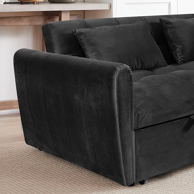 Ball & Cast 65" 3 in 1 Large Sleeper Sofa Bed, Velvet Upholstered Pull Out Couch - Image 6