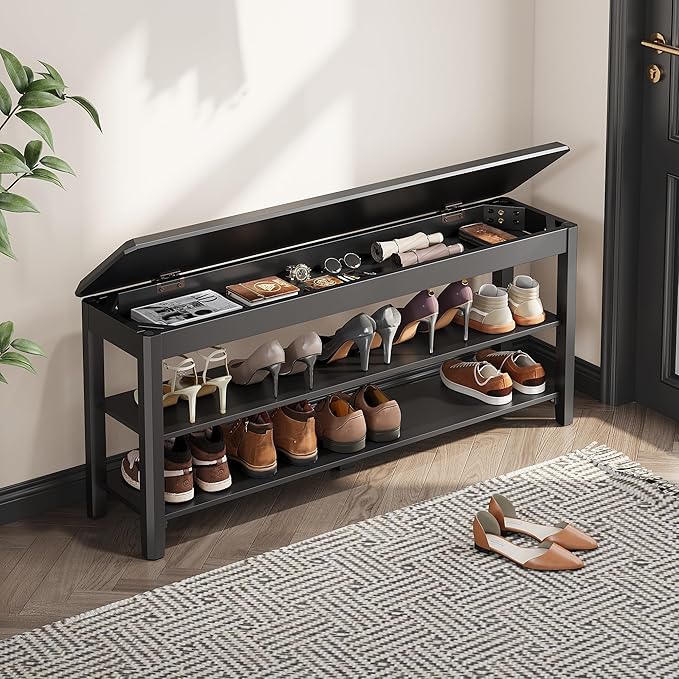 Shoe Rack Bench Seat Rubberwood 2-Tier Wooden Storage Bench 550lbs Compact by IUNVR