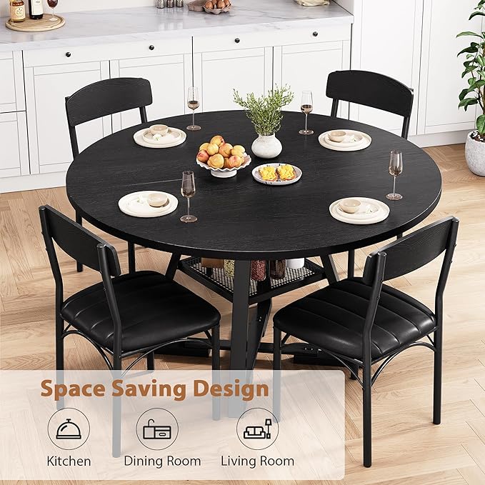 Round Dining Table Set for 4, Kitchen Table and Chairs for 4, Circle Table - Image 3