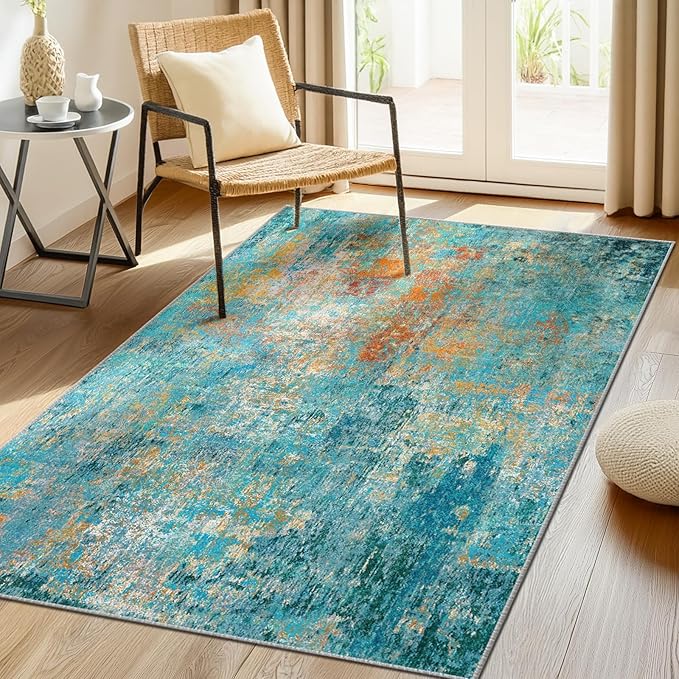 Washable Area Rugs 4'x6' Non-Slip Modern Abstract Soft - Image 2