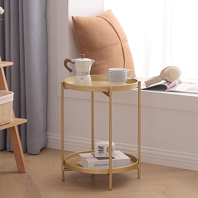 Tiita 2 Pack Round End Table Mental Side Table Nightstand/Small Wood Tables - Image 8