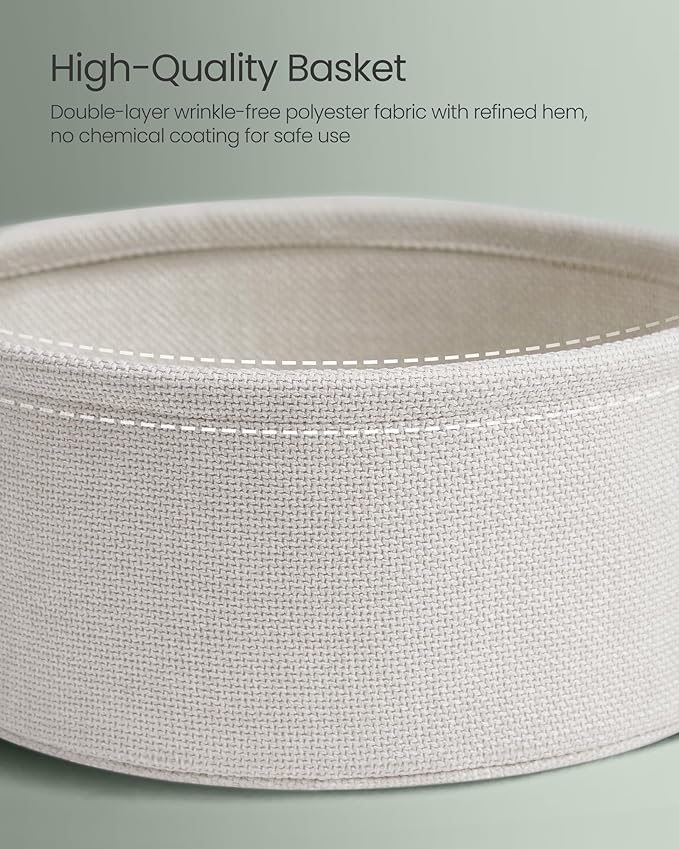 VASAGLE Side Table with Charging Station, Round End Table with Fabric Basket - Image 8