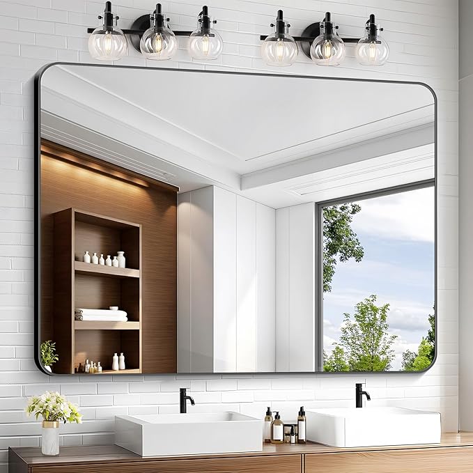 KOCUUY Black Bathroom Mirror 55"x40", Large Vanity Mirror by KOCUUY