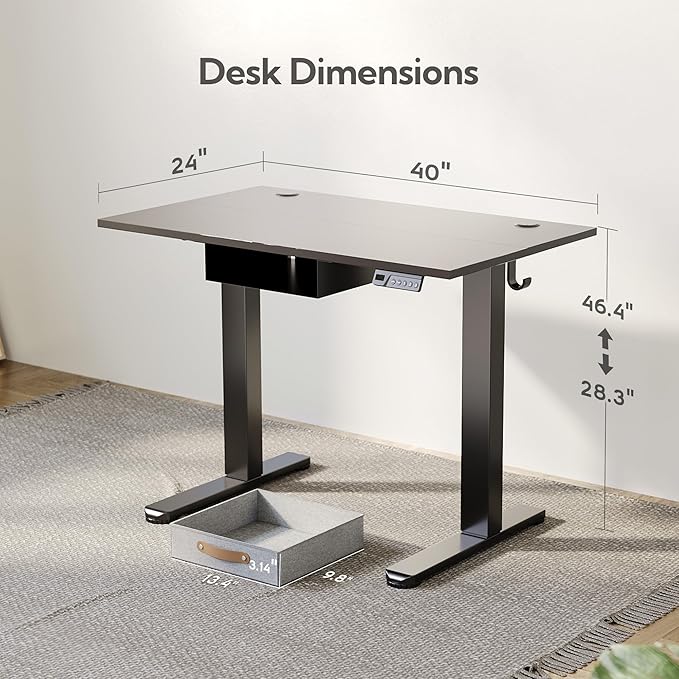 Seang Standing Desk with Drawer, 3 Memory Height Settings with Cable Grommets & - Image 3