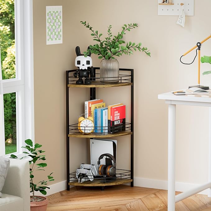 Bathroom Corner Shelf Stand, 3-Tier Small Corner Shelves, Triangular Curved - Image 3