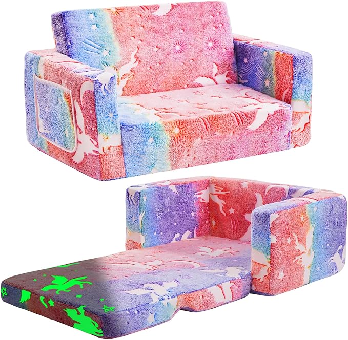 Toddler Chair Comfy, 2-in-1 Soft Toddler Couch Fold Out by inhand