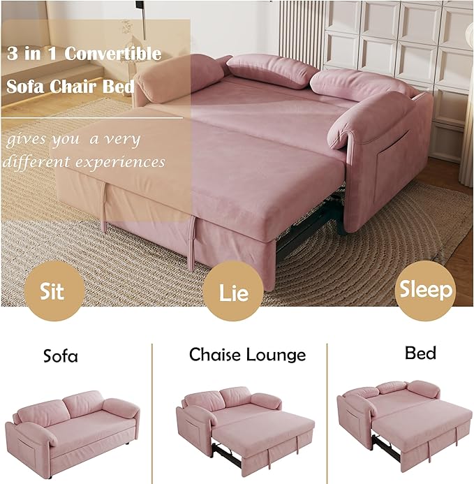 ERYE 3 in 1 Loveseat Sofa Convertible Sleeper Sofabed, Functional Recliner - Image 7