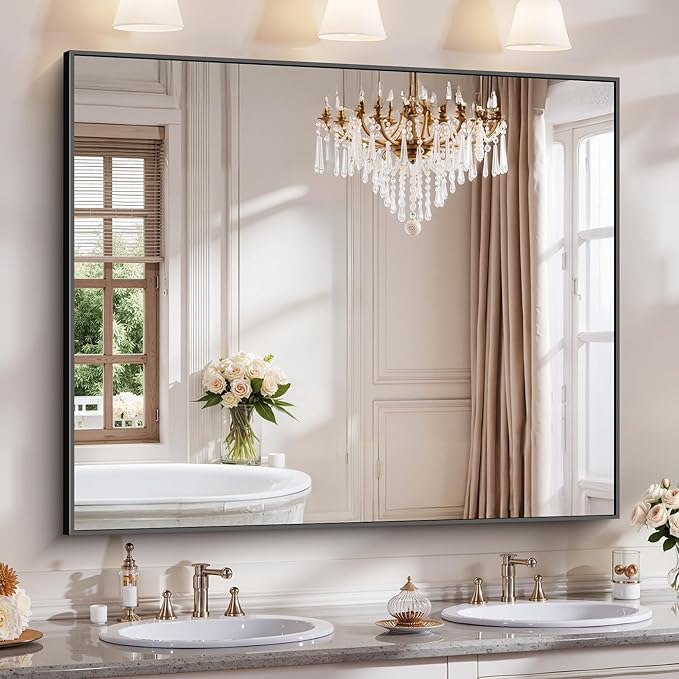 YIROMAN Bathroom Mirror for Wall 48"x40", Large Matte Black Bathroom Mirror by Unknown