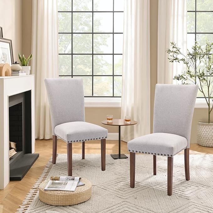 Parsons Dining Chairs Set of 6, Upholstered Nailhead Dining Room Kitchen Side - Image 7