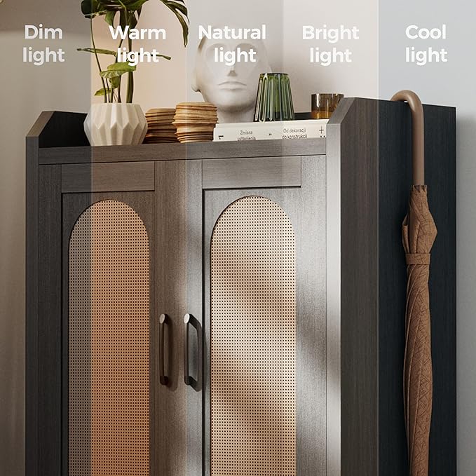 Shoe Cabinet Storage for Entryway, Natural Rattan Shoes Cupboard, Wooden Shoe - Image 6
