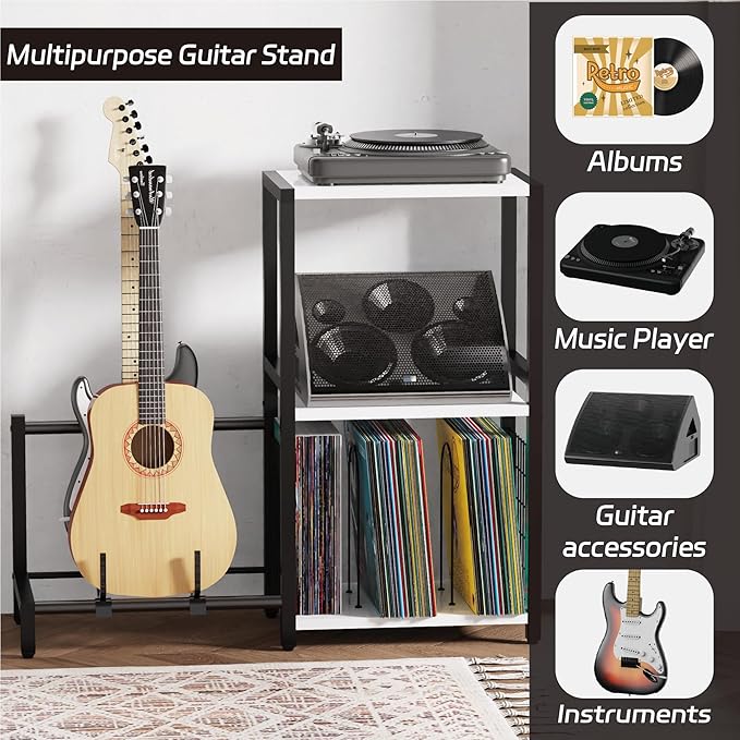 End Table with Guitar Stand, Record Player Stand, Vinyl Records Storage - Image 5