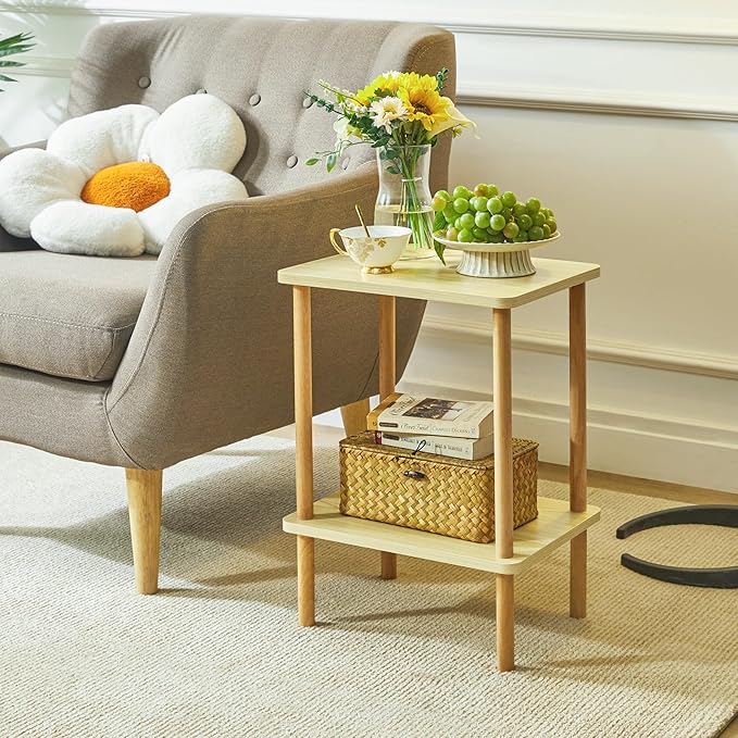 IBUYKE 2-Tier Side Table, Solid Wood Tall End Table - Image 4