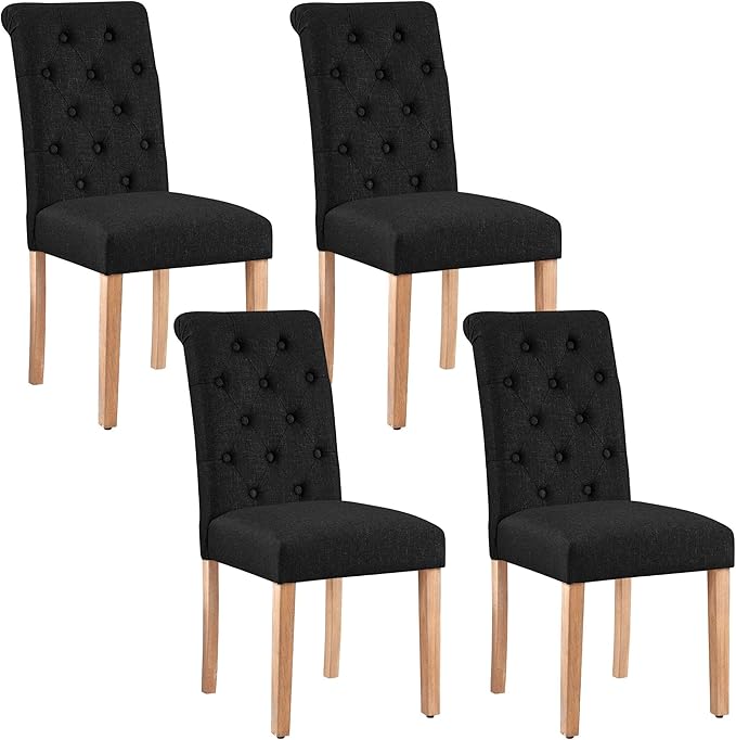 Yaheetech Dining Chairs Set of 4 Fabric Upholstered Button Tufted Dining Chairs by Yaheetech