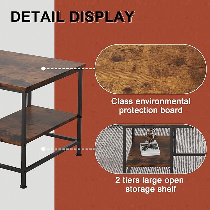 SENIG Brown Rectangle Wood and Metal Coffee Table - Image 4