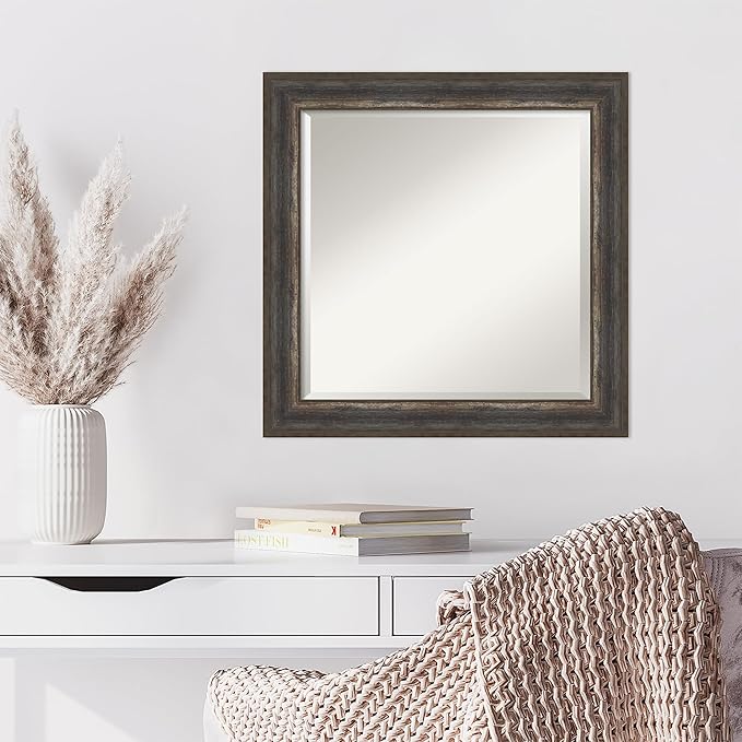 Amanti Art Brown Wall Mirror 25x25 Alta Rustic Char Square Bathroom Mirror - Image 6