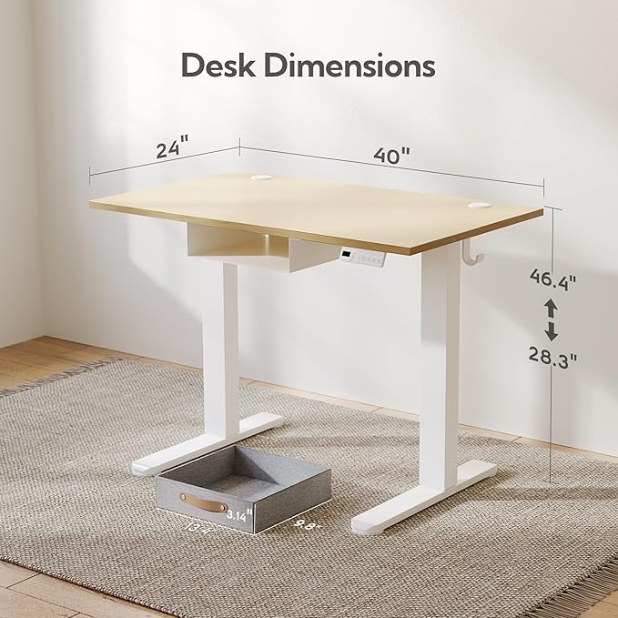 Seang Standing Desk with Drawer, 3 Memory Height Settings with Cable Grommets & - Image 3