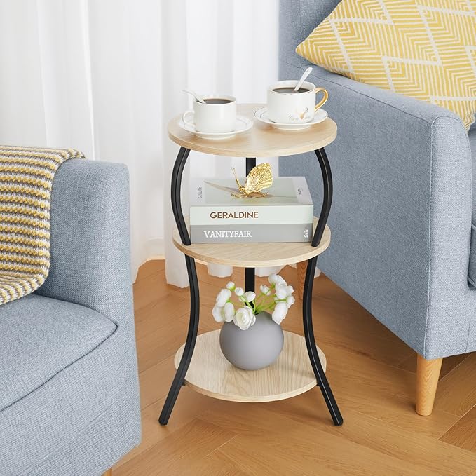 Vintage Small Round Side Table, 3-Tier Slim Waist Circular End Table - Image 2
