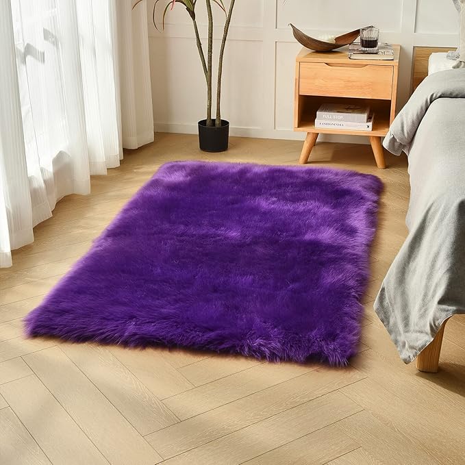 duduta Purple Faux Sheepskin Fur Rug 3x5 ft, Fluffy Shag Bedroom Dorm Nursery by Duduta