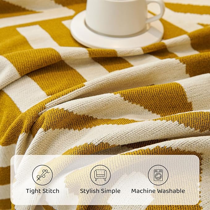 STACYPIK Mustard Yellow Boho Sofa Cover Couch Cover Reversible Jacquard - Image 4