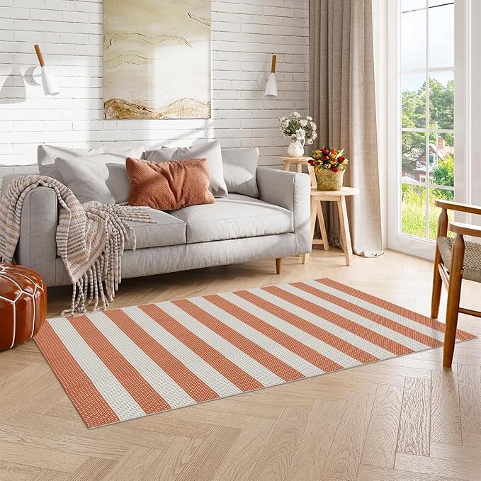 OJIA Outdoor Rug 4'x6', Cotton Woven Patio Rug Washable Rugs Front Porch Rug - Image 9