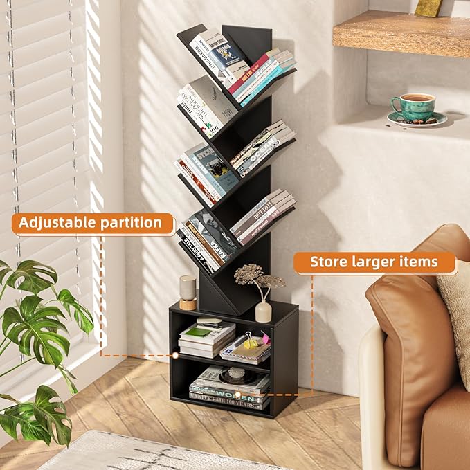 10 Tier Tree Bookshelf, Floor Standing Wood Tall Bookcase - Image 4