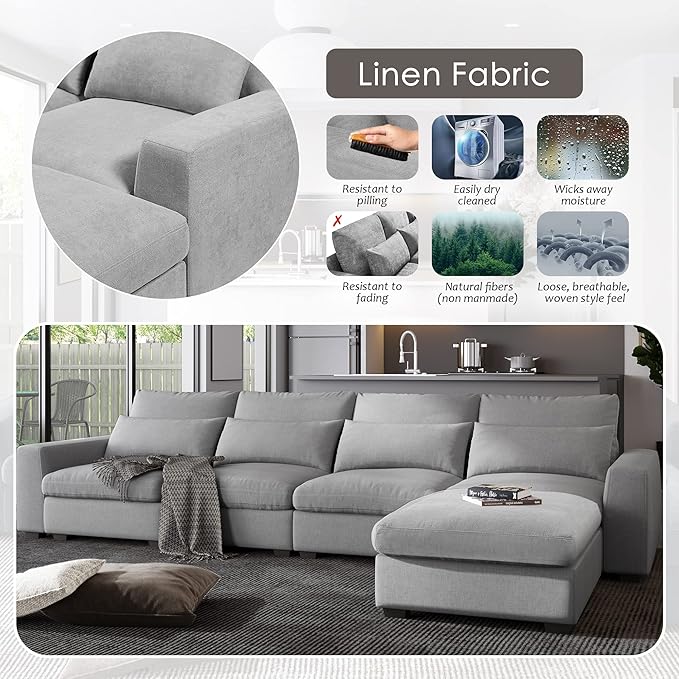 129.9 Inch Modern Oversized L-Shape Feather Filled Sectional Sofa - Image 5