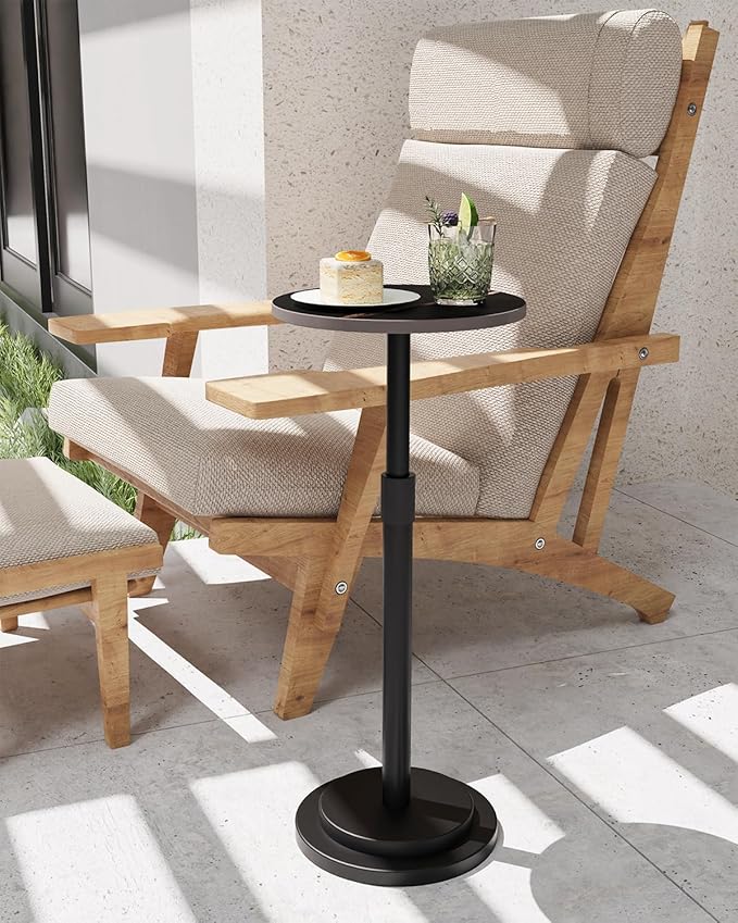 Height Adjustable Drink Table, Vintage Round Indoor Metal Plant Stand, - Image 4