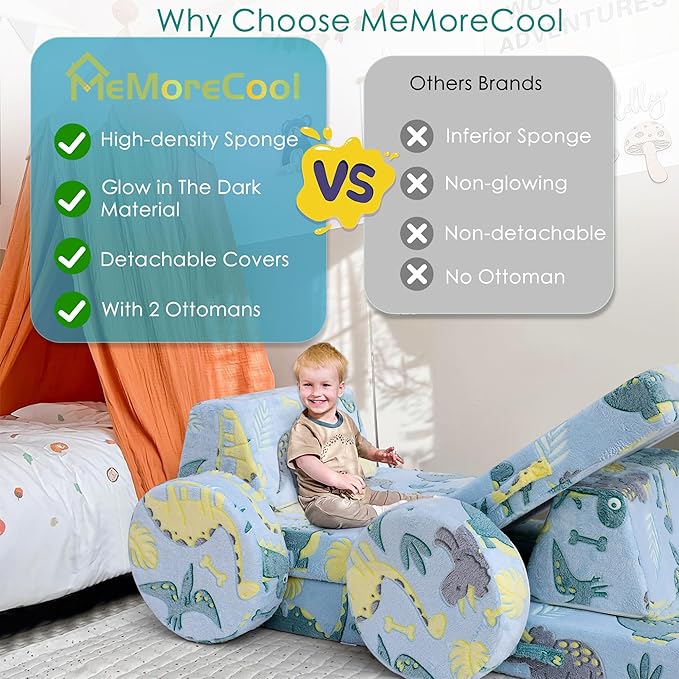 MeMoreCool Modular Glow Sofa for Kids, 8-Piece Convertible Foam Couch Play Set - Image 6