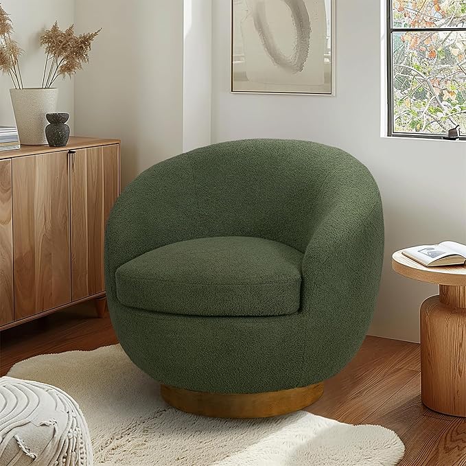 INK+IVY Jessel Swivel Accent Chair – Barrel Back Design, Sherpa Upholstery by INKIVY