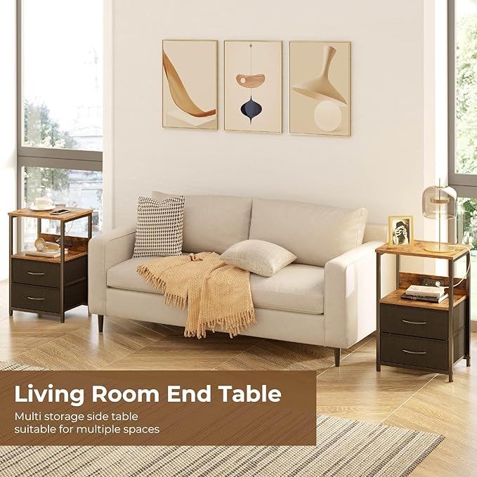 Seventable Nightstand with Charging Station, Bedside Table with LED Lights - Image 7