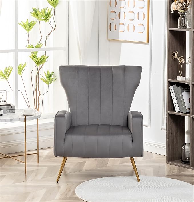 Container Furniture Direct Modern Velvet Accent Chair, Channel Tufted Bedroom - Image 6