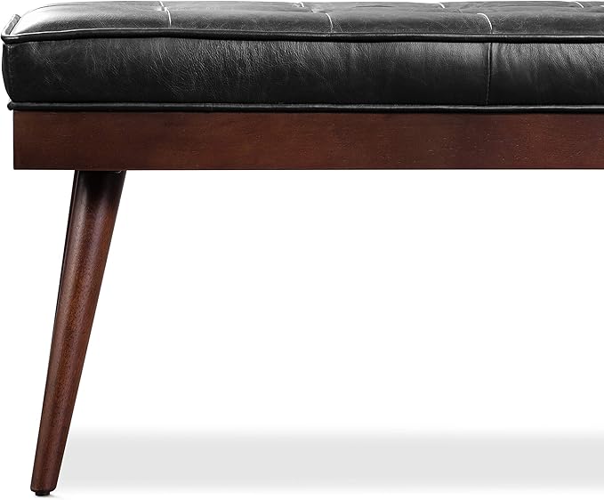 POLY & BARK Napa Luca Leather Bench, Onyx Black - Image 8