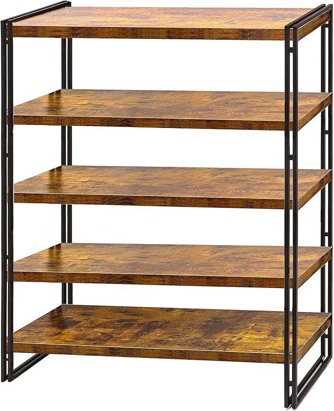 47" 5-Tier Bookshelf Rustic Wood and Metal Industrial Bookshelf by HIBOAT