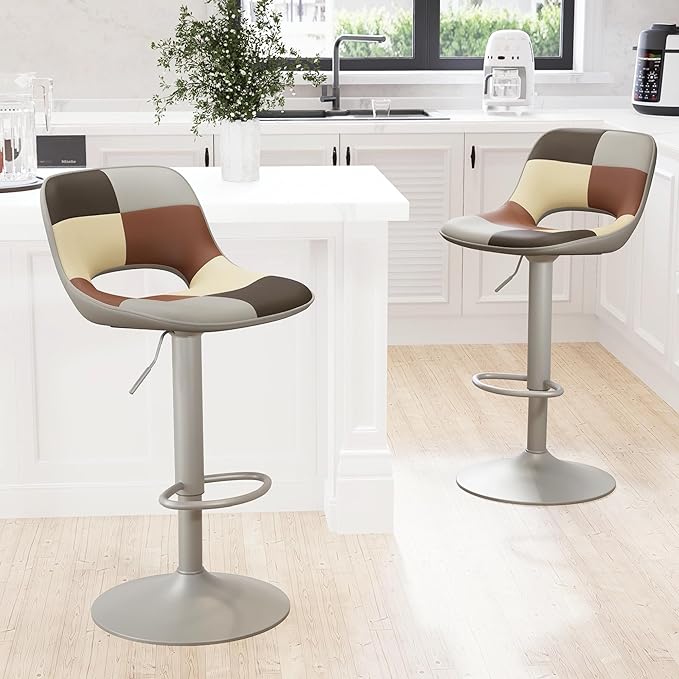YOUNIKE Bar Stools Set of 2, Boho Colorful Patchwork Faux Leather Barstools by YOUNIKE