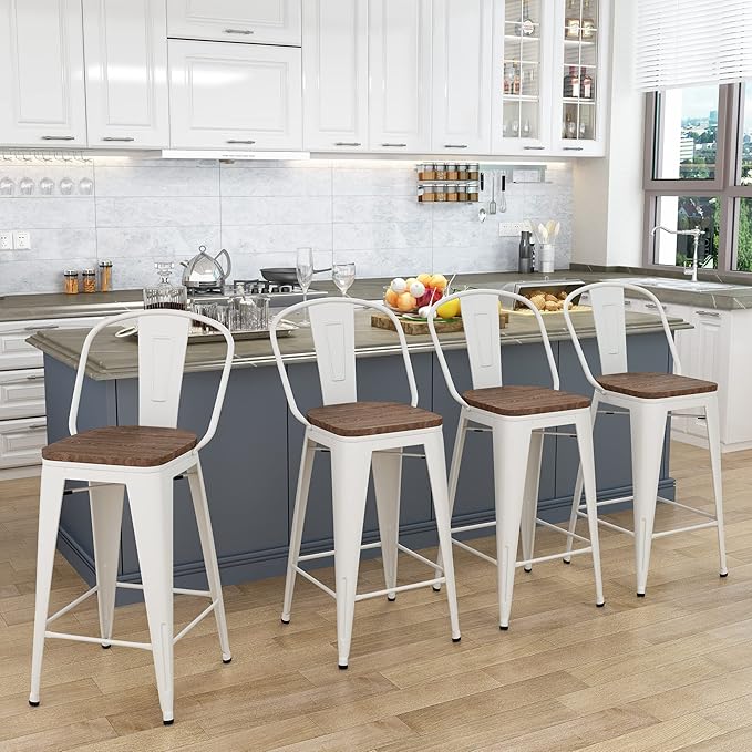 Yongqiang 30 inch Bar Stools Set of 4 Farmhouse Bar Height Stools High Back - Image 6