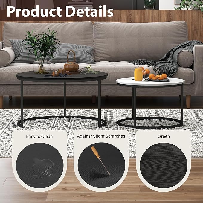 Nesting Tables Set of 2, 31.5" Round Coffee Table, Small Nesting Coffee Table - Image 3
