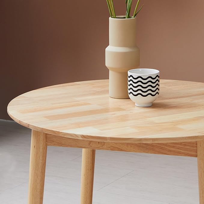 Livinia Aslan 35.4" Round Wooden Dining Table/Mid Century Modern Malaysian Oak - Image 5
