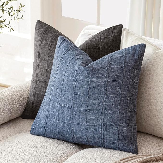 Foindtower Set of 2 Decorative Linen Check Throw Pillow Covers Neutral - Image 5