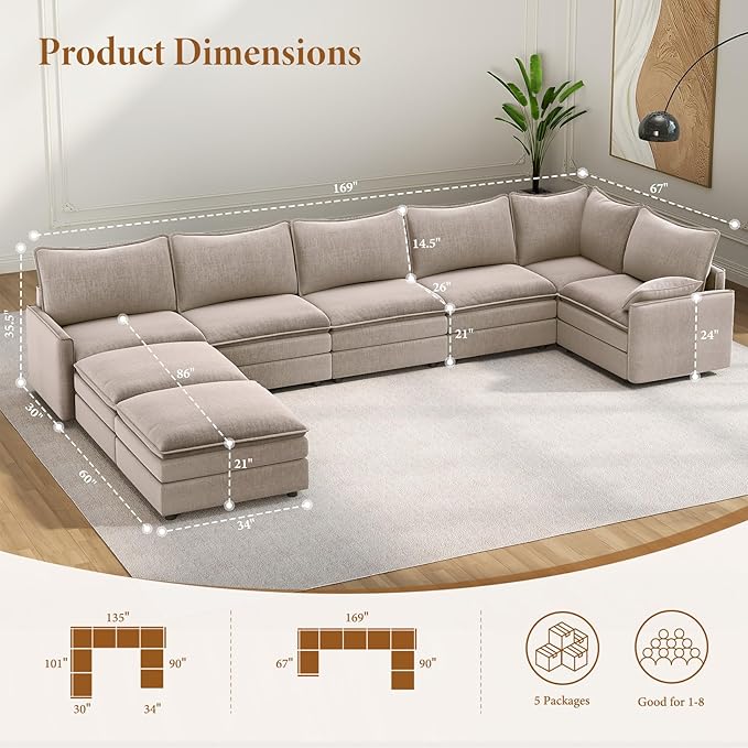 Vesgantti Large Modular Sectional Sofa, Big Comfy Cloud Couch - Image 2