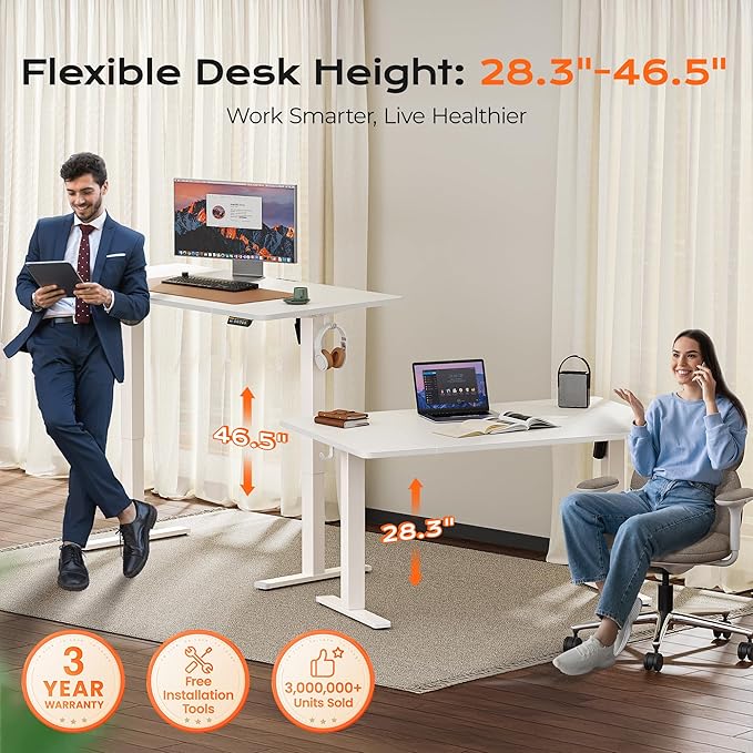 Huuger 55 x 28 Large Electric Standing Desk, Height Adjustable Copmuter Desk - Image 3