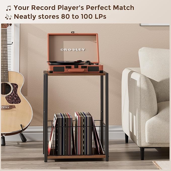Side Table with Magazine Holder, Record Player Stand with LP Shelf, End Table - Image 7